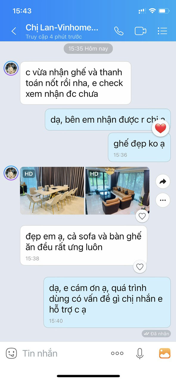 Phản hồi khách hàng qua Zalo